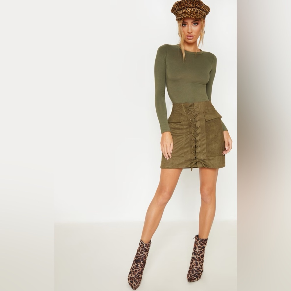 NWT Pretty Little Thing Faux Suede Lace Up Mini Skirt